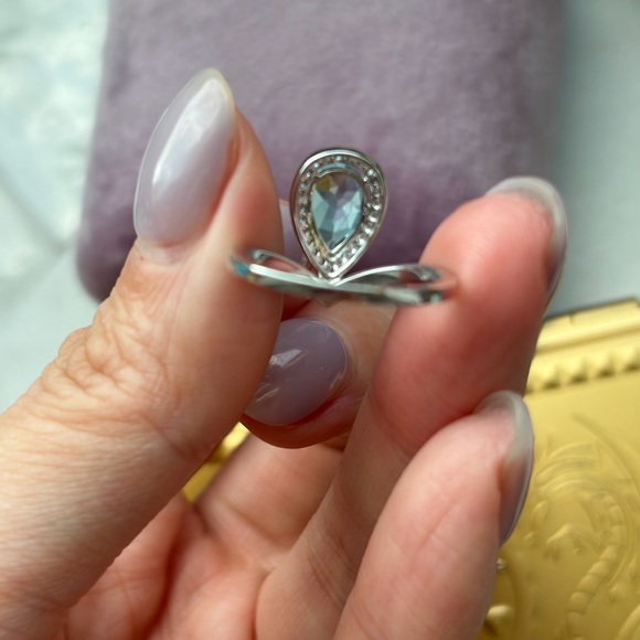 18K White Gold Aquamarine & Lab Grown Diamond Ring - Custom Made - Picture 4 of 10